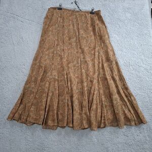 Vintage Charter Club Skirt 14 100% Silk Elegant Full-Length Floral Brown Maxi